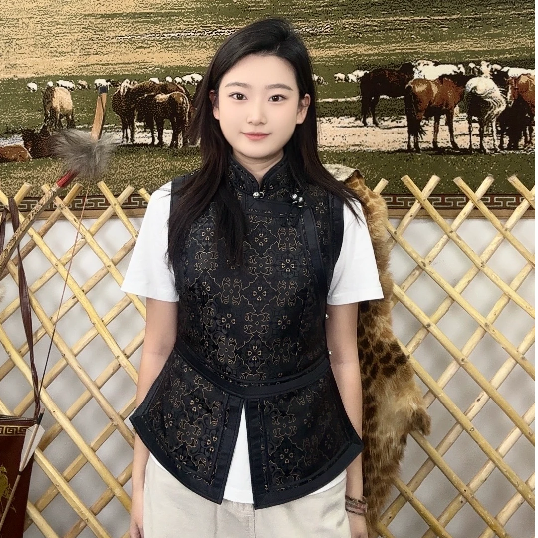 蓝印圣火新款民族风黑金马甲立领女款百搭时尚坎肩