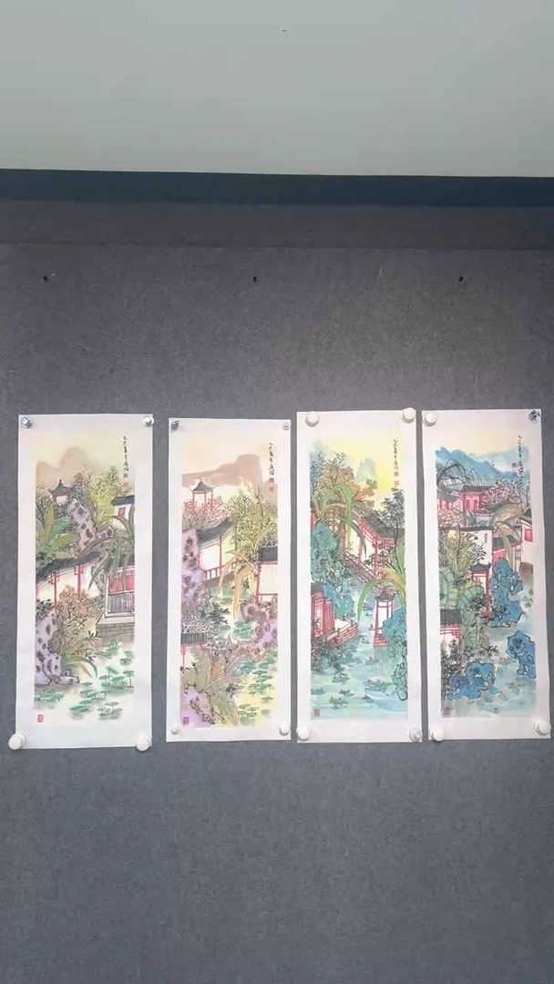国画夏广怡老师两平尺四条屏