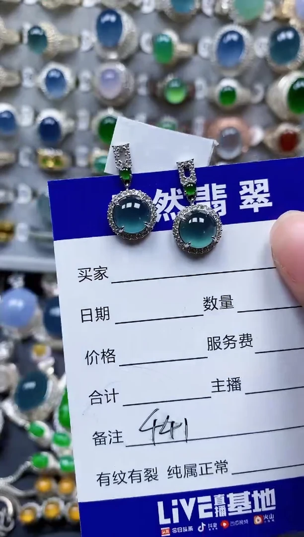 翡翠银S925镶嵌耳饰441