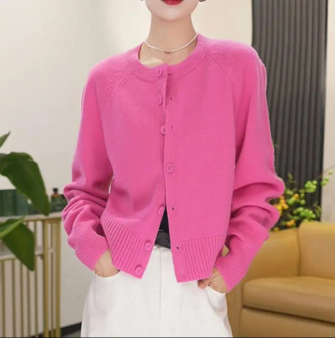 AMAS【专柜阿玛家】商场同款百搭圆领羊毛针织衫开衫外套女548033