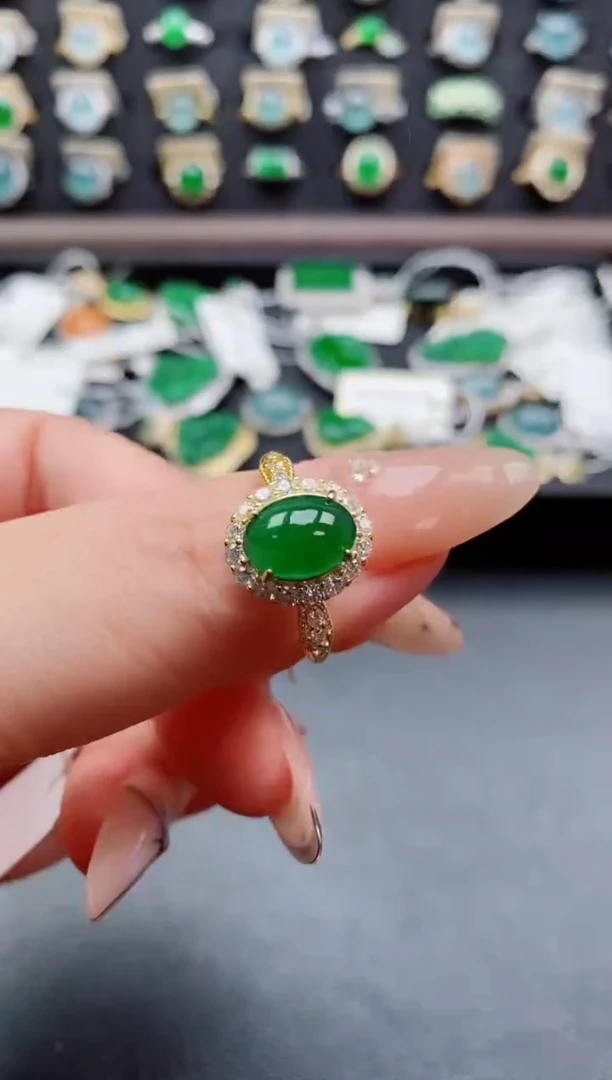 银S925镶嵌戒指翡翠1