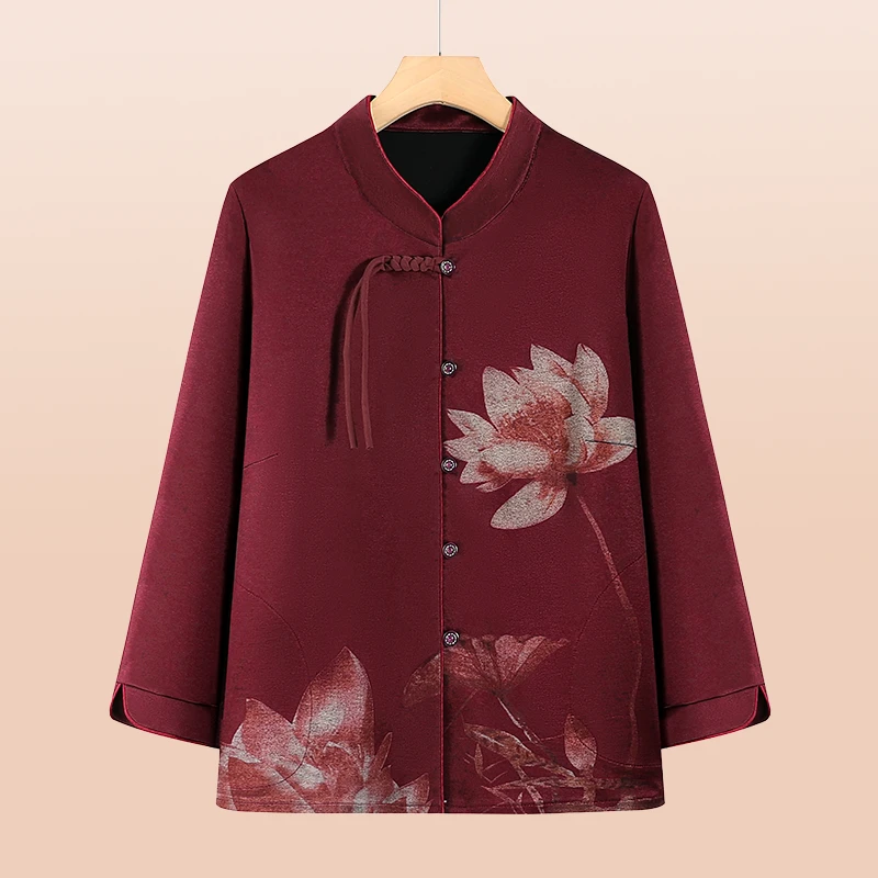 奶奶秋装衬衫中老年人上衣女70岁妈妈春秋套装老太太衬衣国风衣服