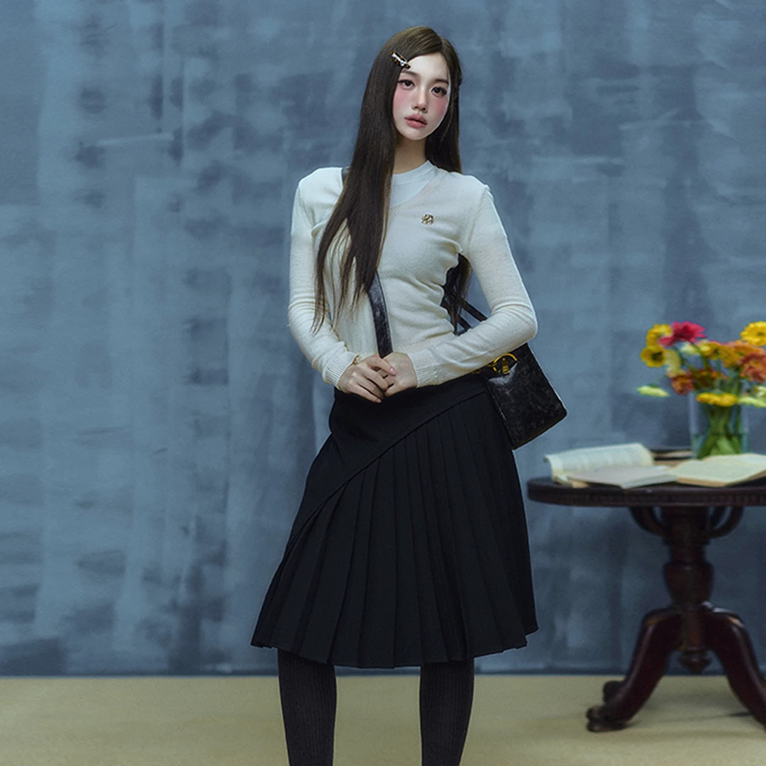 【LaluneDuCiel】LLDC原创是设计百搭齐膝拼接百褶裙