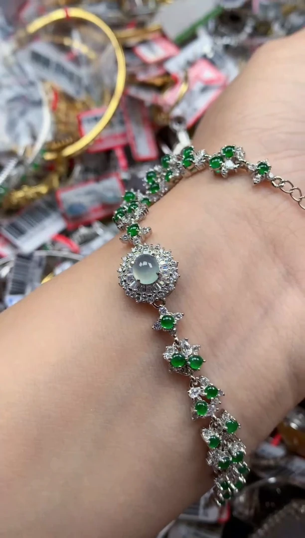 银S925镶嵌戒指翡翠天然A货缅甸翡翠