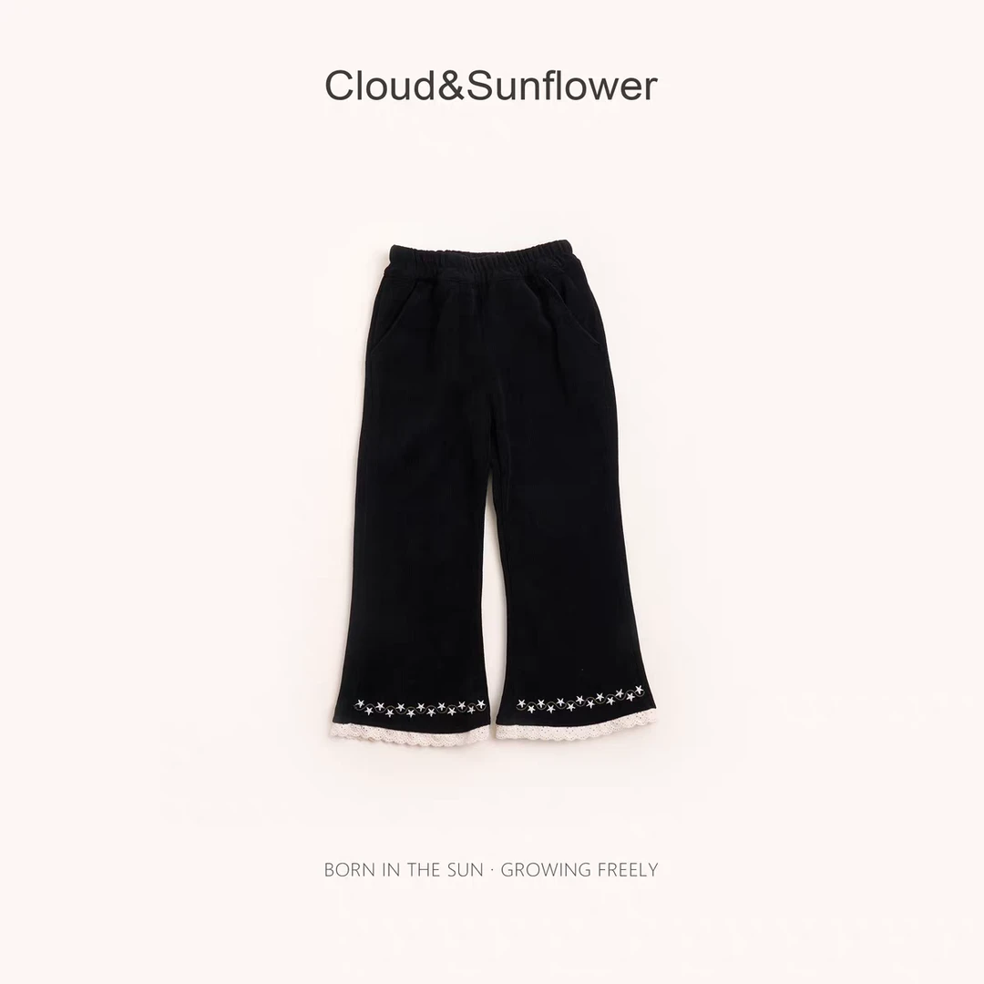 女童裤子春秋款2025新款时尚修身小黑裤微喇女宝韩范洋气喇叭裤