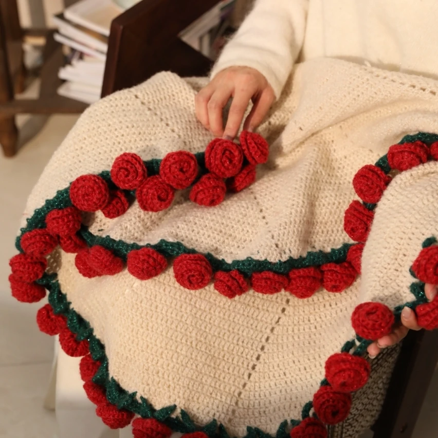 毛儿手作 玫瑰花毯材料包 编织教程