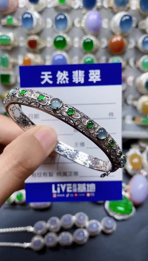 翡翠手镯银S925镶嵌317