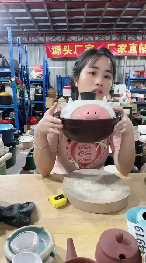 瑕疵咖色砂锅碗带盖3933