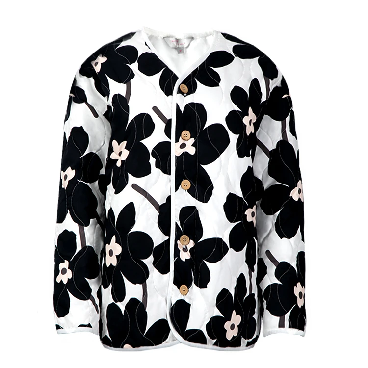 张静初她绽放设计感印花春秋冬季印花外套花朵复古短款休闲夹克