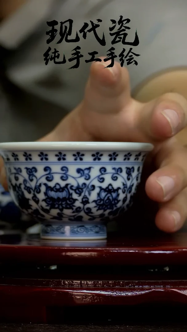 杯子纯手工手绘瓷瓷80cc双狮