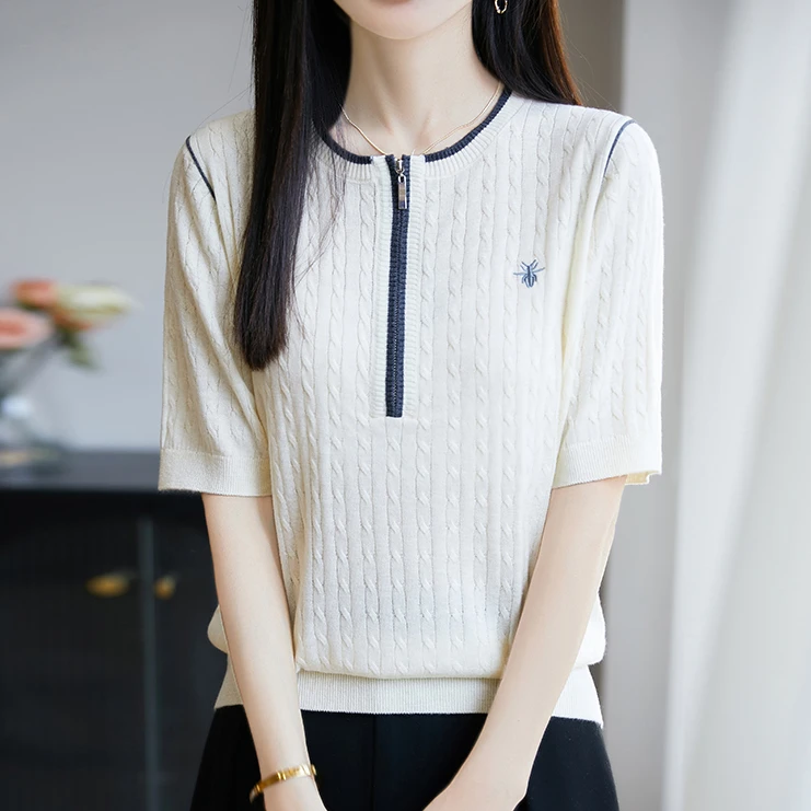 哥弟阿玛施正品时尚针织衫宽松显瘦夏季短袖百搭洋气t恤女装薄款
