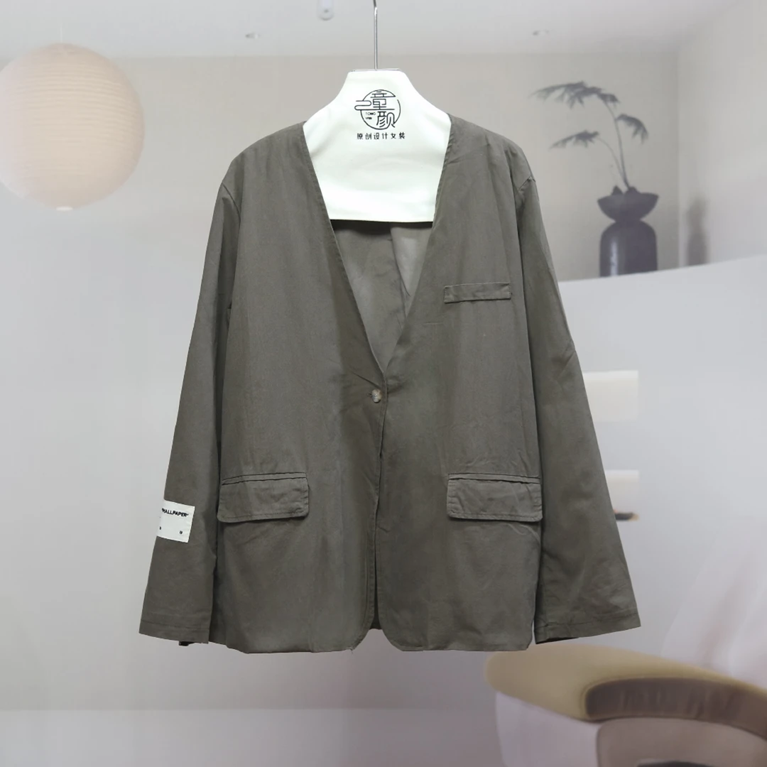 【8468】高品质原创设计卡其绿色时尚百搭西装外套