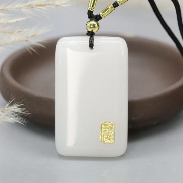 天然新疆玉石镶嵌无事牌吊坠金丝玉金福牌挂件平安扣真品百搭Y889