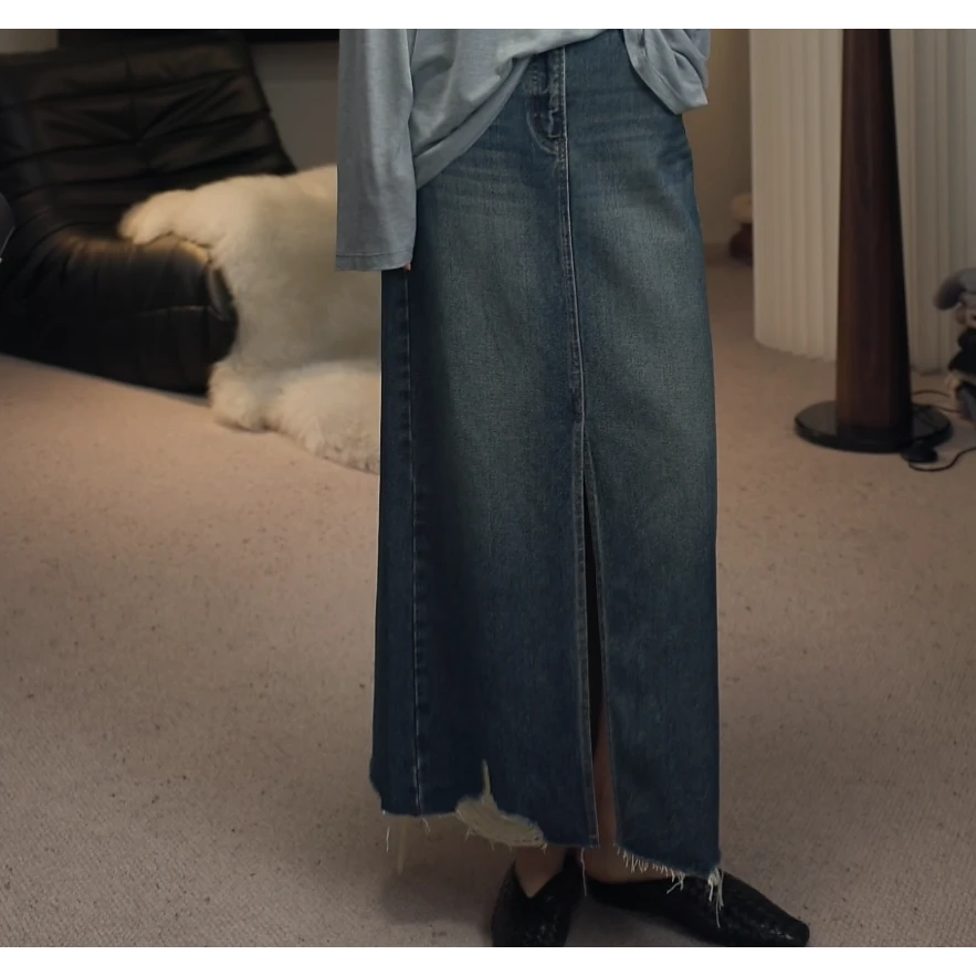 卢尚原创菱格标牛仔半裙87819