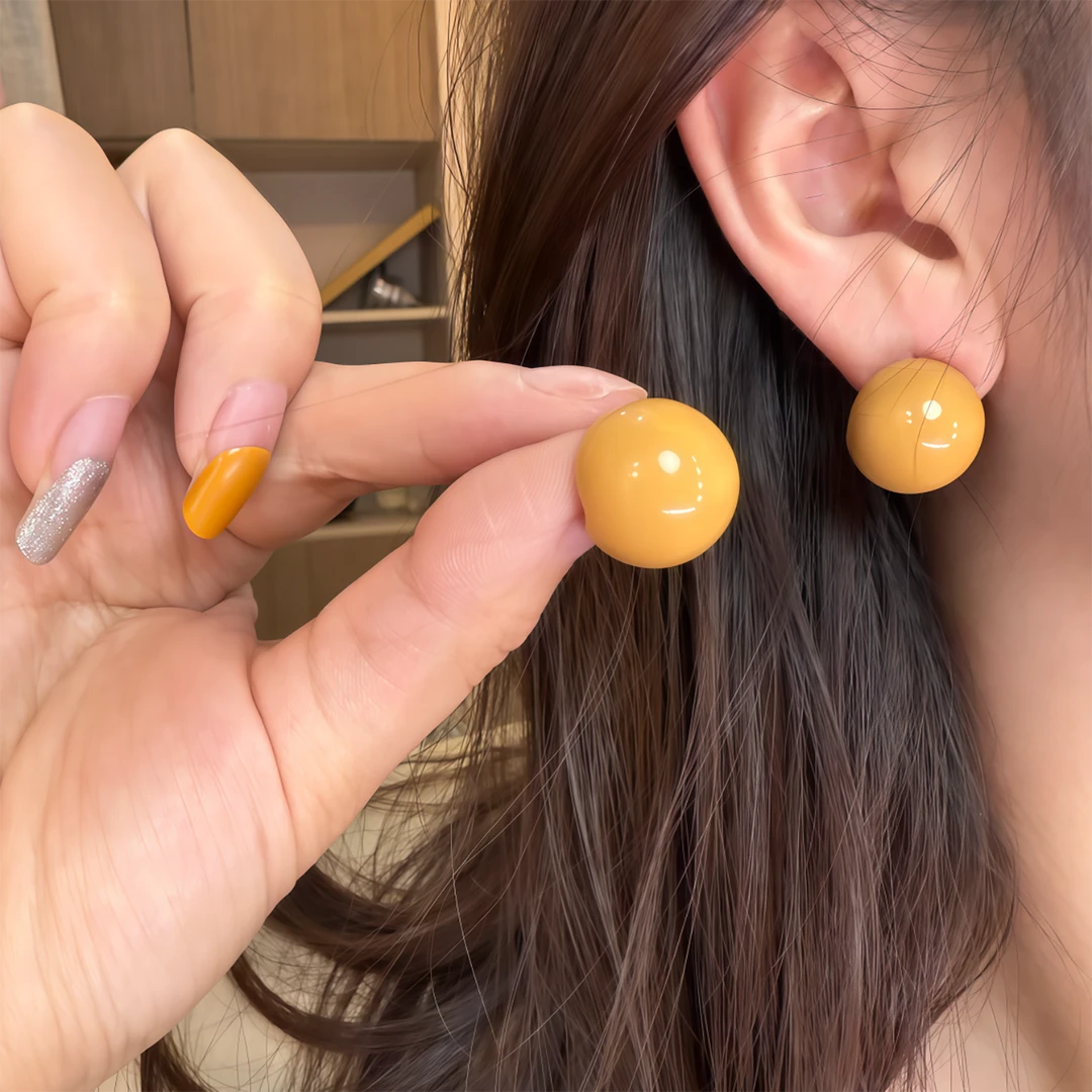铜合金仿珍珠耳饰 黄色滴油豆豆耳钉女气质温柔小众设计感耳环