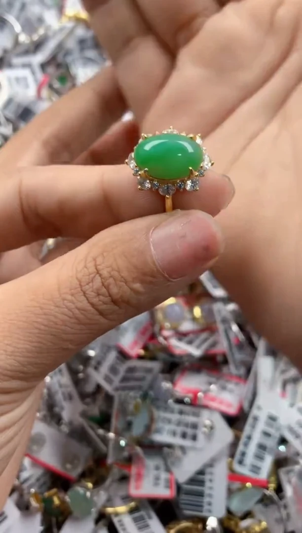 银S925镶嵌戒指翡翠666----8