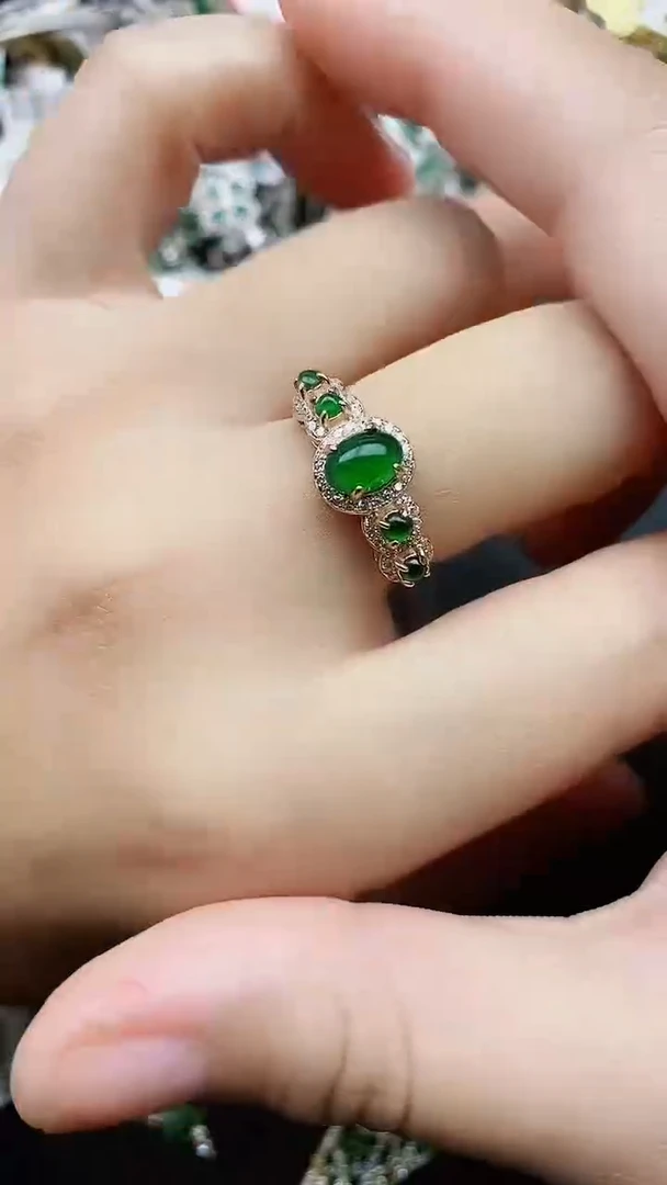 银S925镶嵌戒指翡翠1