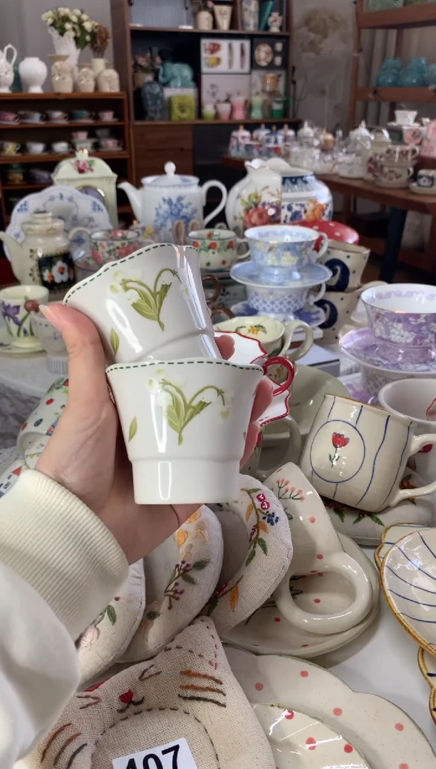 陶瓷【清仓默认微瑕】白色铃兰茶杯2个