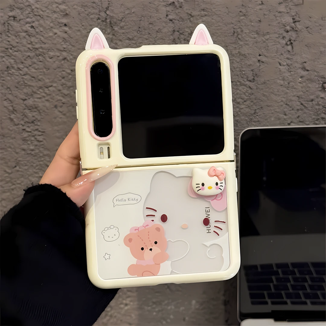 （华为PURAX系列）折叠奶油适用华为purax手机壳抱抱熊kitty防摔壳