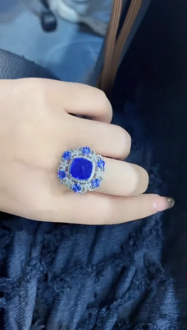 银S925镶嵌戒指定制坦桑石楚楚珠宝中古甄选不退换