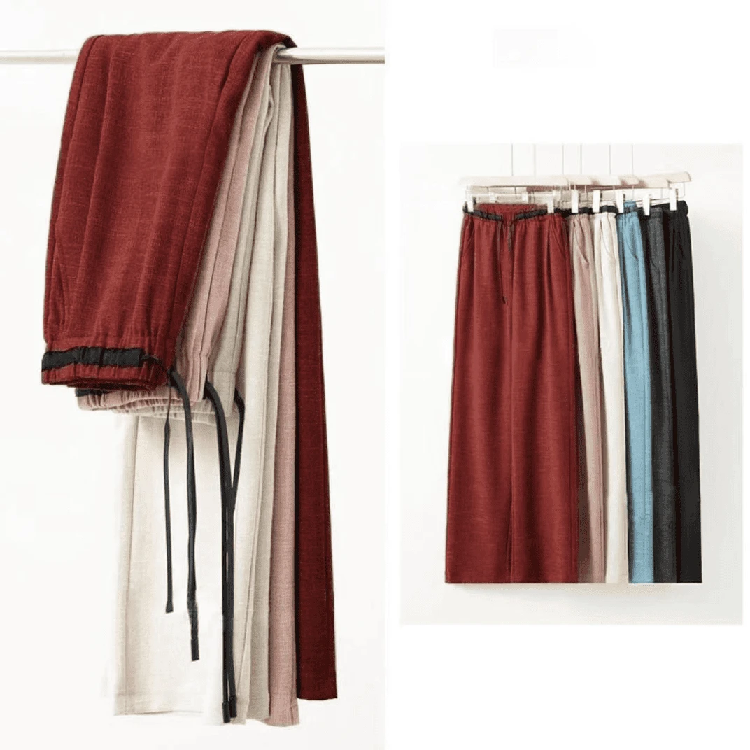 【专柜品质】新款奢华亚麻抗皱亲肤垂感高腰显瘦休闲直筒阔腿裤