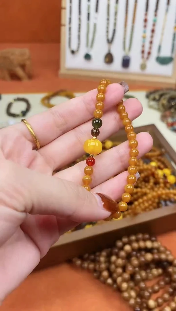 手链蜜蜡未镶嵌单圈蜜蜡05和田玛瑙手串