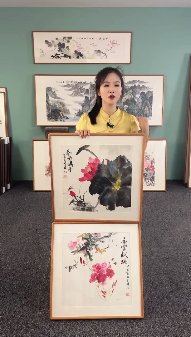 国画荷花+凌霄花 60*60 孙吉祥