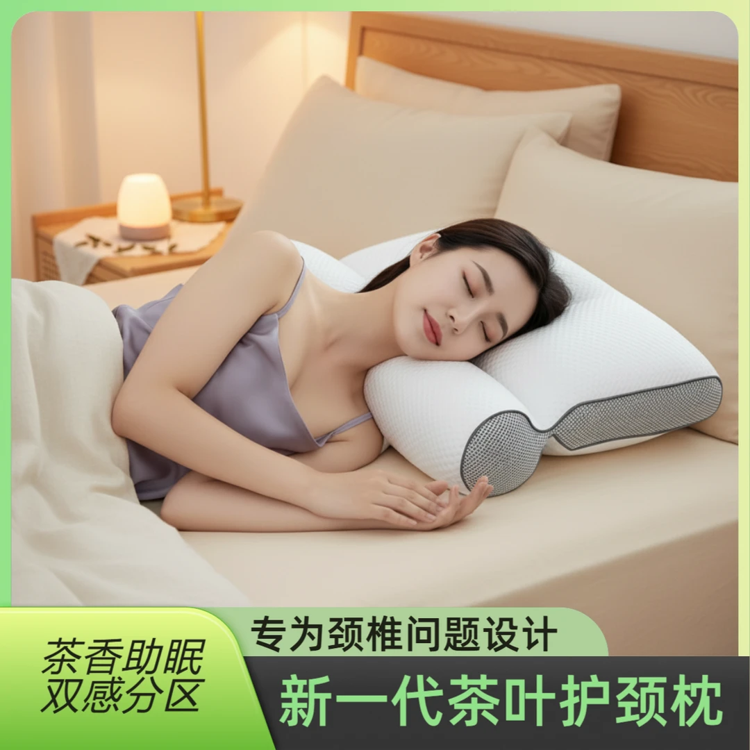 【枞悦2.0升级】护颈茶枕头双感拉伸分区支撑减压助眠护颈枕头