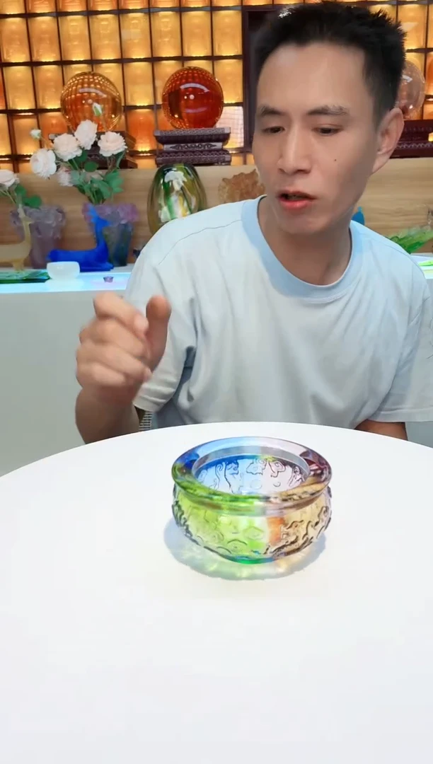 手工艺品琉璃彩色聚宝盆9*5公分