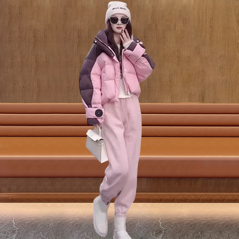 高颜值一整套跨年衣服加绒棉服套装加绒加厚时尚外套长裤两件套女