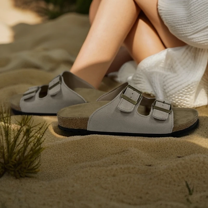 正品头层牛皮女鞋户外软底勃肯鞋男女同款休闲百搭勃肯包头拖厂家