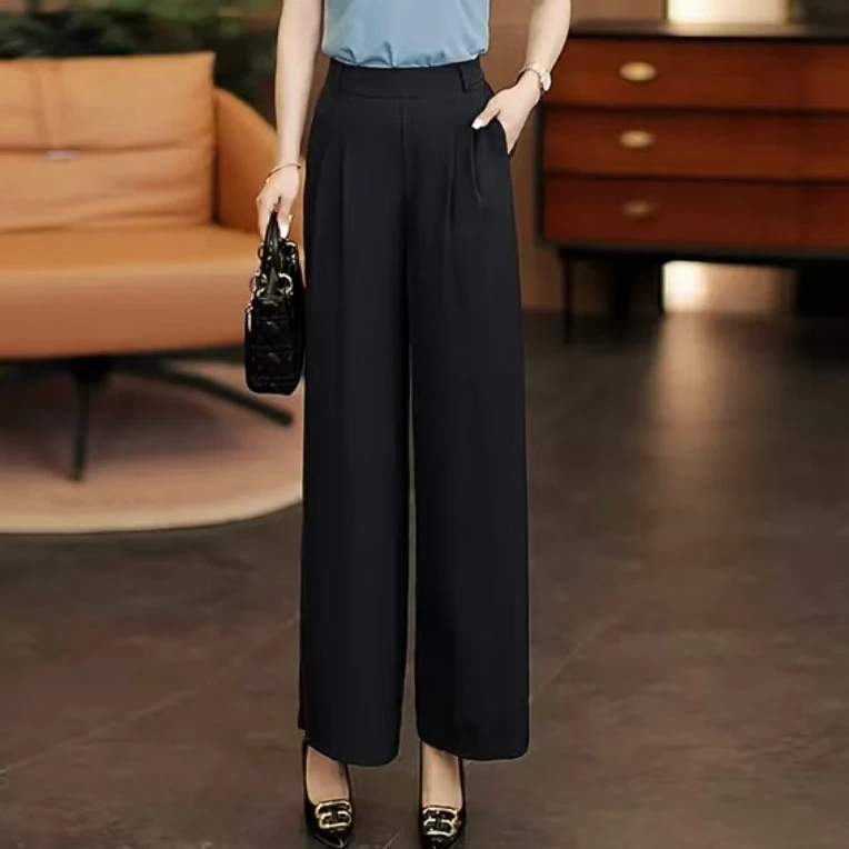 2025夏季新款垂感纯色休闲直筒裤时尚百搭显瘦女裤子25008长92