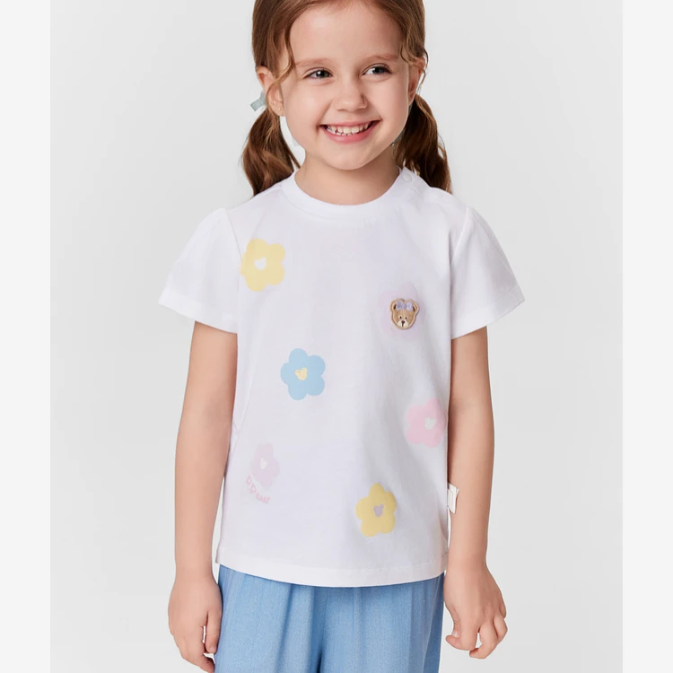 【官方正品】PawinPaw童装女宝宝泡泡袖印花圆领T恤甜美PCRAF2481E