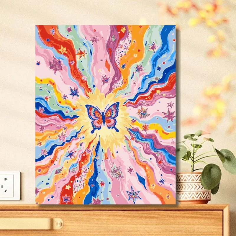 (数字油画)多巴胺蝴蝶数字油画治愈卧室diy解压丙烯填充手绘油画
