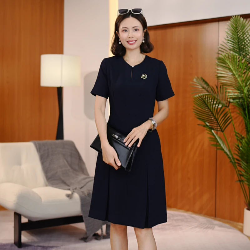 【深圳虹姐】新款收腰显瘦A字百褶连衣裙