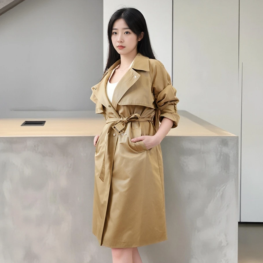 风衣外套女2025春秋新款高级感气质休闲收腰宽松中长款过膝风衣