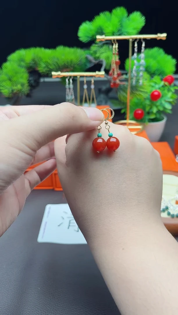 玛瑙/玉髓耳饰银S925镶嵌424