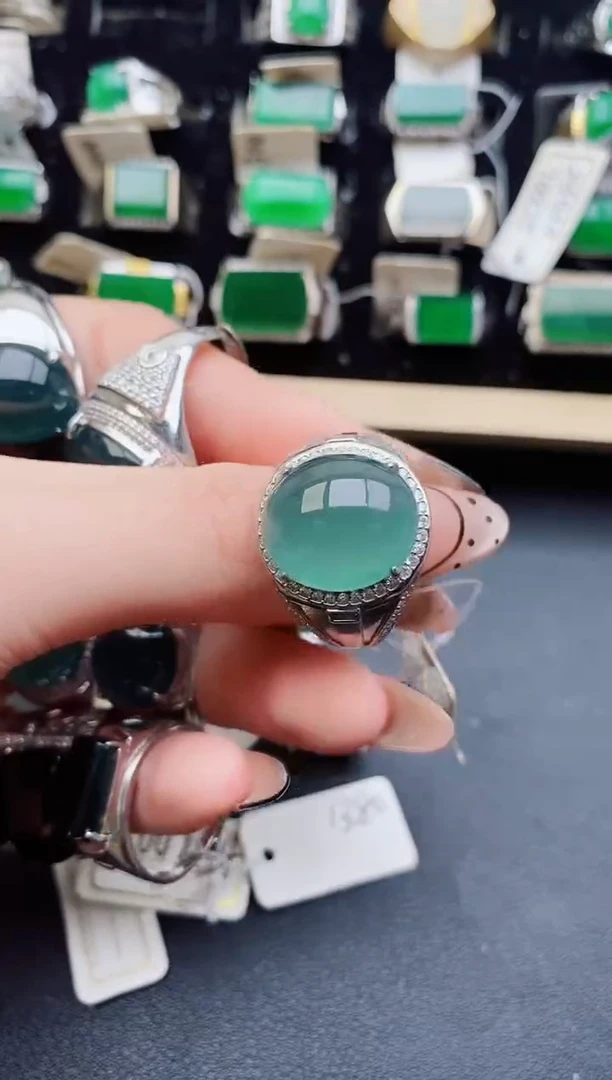 翡翠戒指银S925镶嵌5800