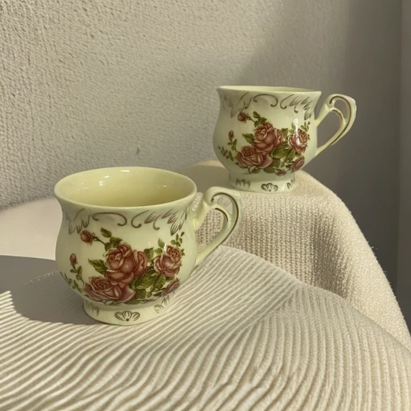 欧式老镇家用红玫瑰咖啡杯水杯