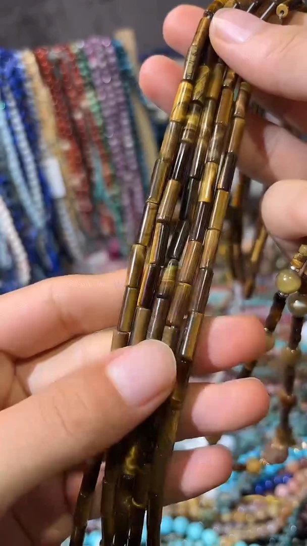 合金石英质玉珠宝奇石虎眼4*13mm长管