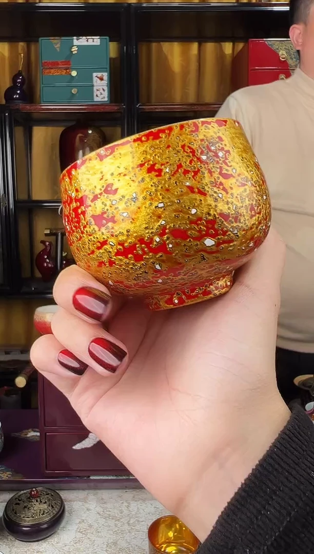 红碎金蛋壳镶嵌主人杯-太古大漆