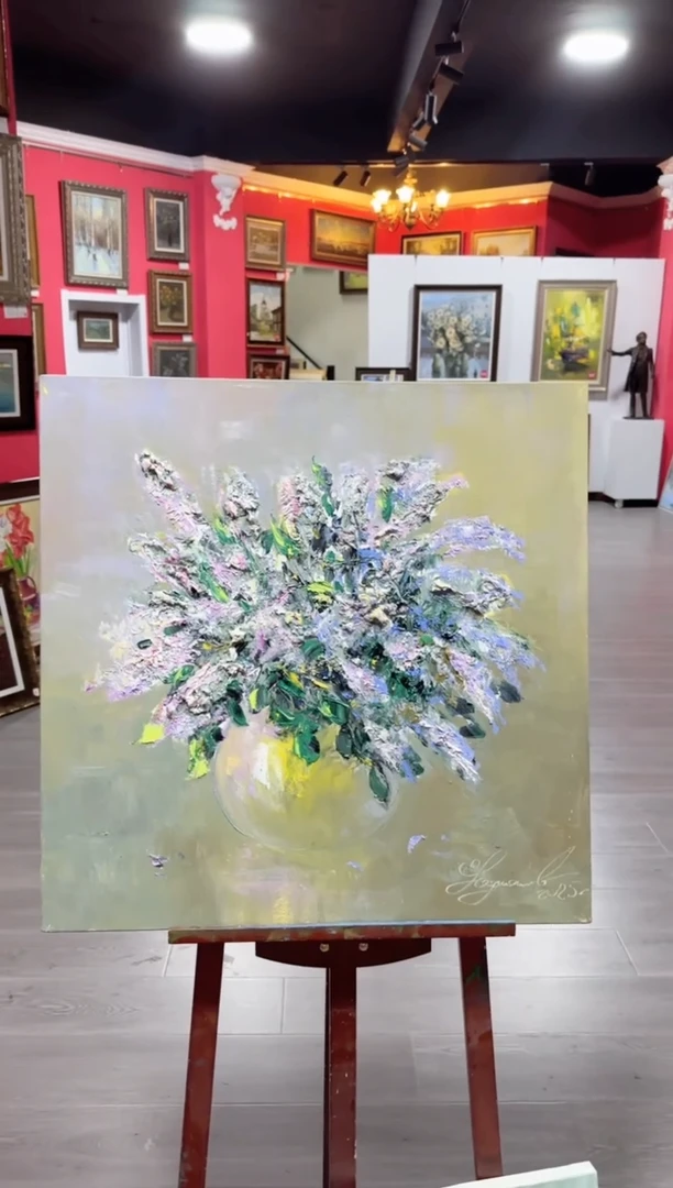 俄罗斯手绘油画作品《 丁香花》70*70