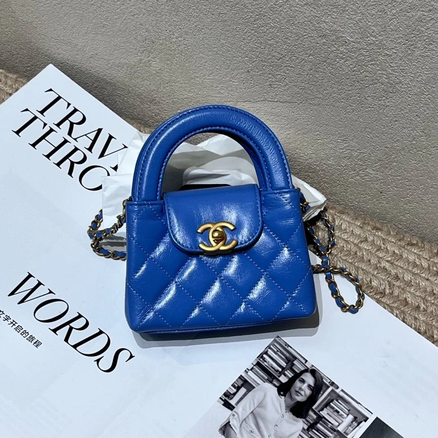 99新 Chanel/香奈儿 25C 蓝色金扣牛皮kelly mini