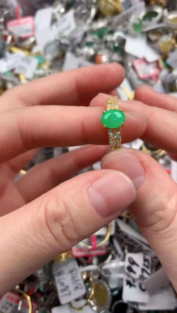 银S925镶嵌戒指翡翠666                 10