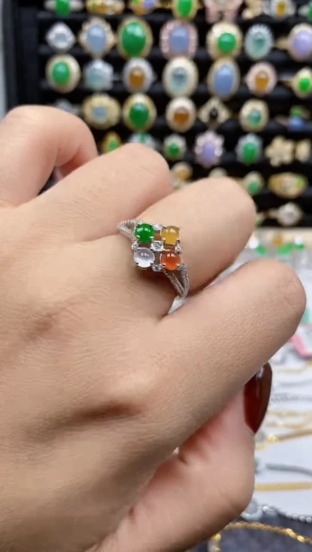 银S925镶嵌戒指翡翠9344