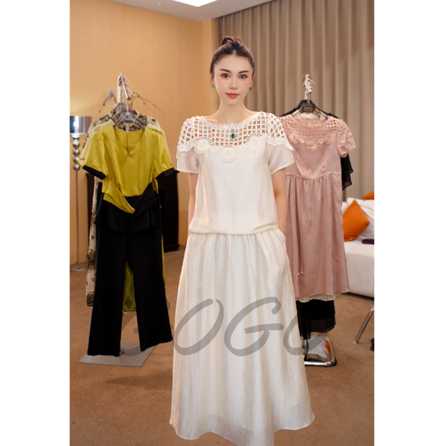 月光女神 G6580新款时尚洋气拼接2025夏季宽松遮肉别致设计感套装