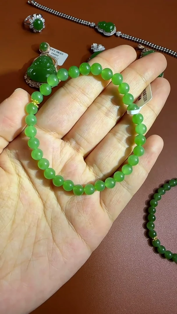 未镶嵌手链和田玉18K金碧玉圆珠手串