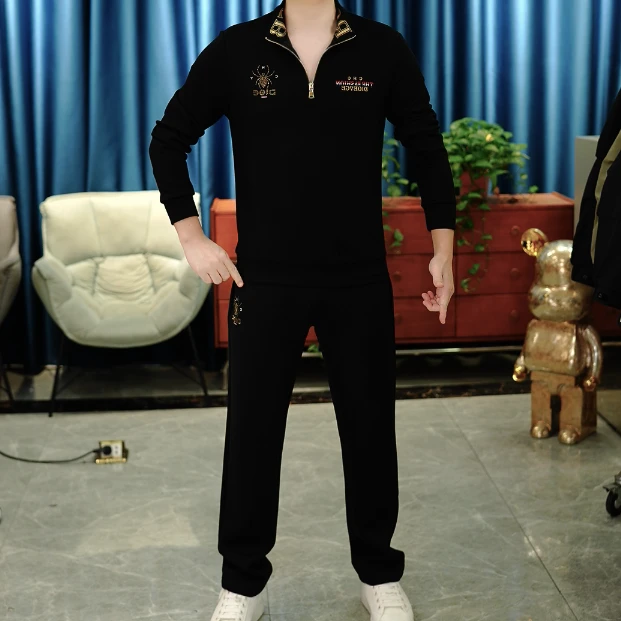 2025秋季男士长袖翻领时尚休闲百搭套头卫衣套装TZ2033