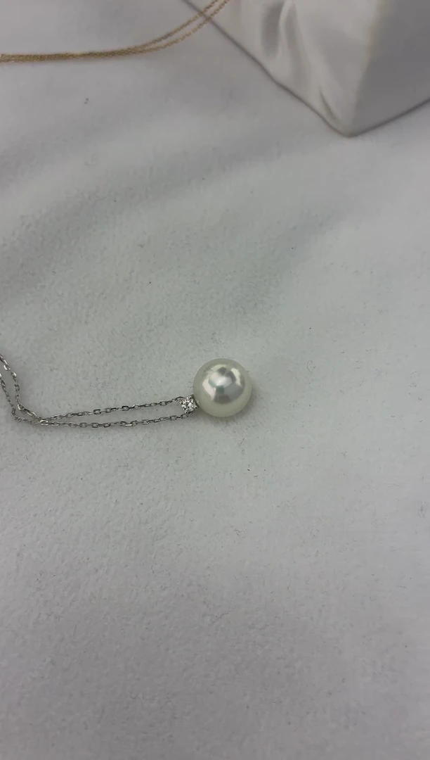 颈饰18K金镶嵌海水珍珠澳白王妃11-12（赠送银链子