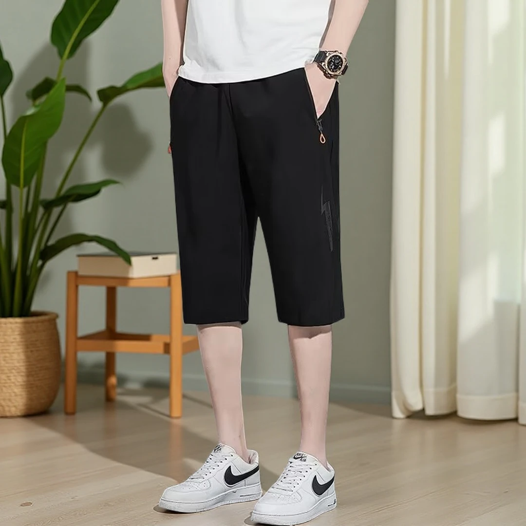 七分裤子男士夏季薄款冰丝休闲裤速干透气加肥加大码宽松直筒短裤
